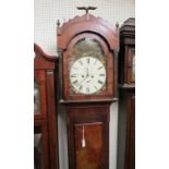 An early 19th century 8-day longcase clock, 14in. painted, arched dial with subsidiary seconds and