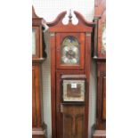 A period-style longcase clock, arched dial with moon-phases, chiming movement, with pendulum and