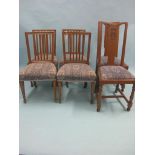 A set of four Sheraton-style oak dining chairs, with blue upholstered seats, and a pair of Art