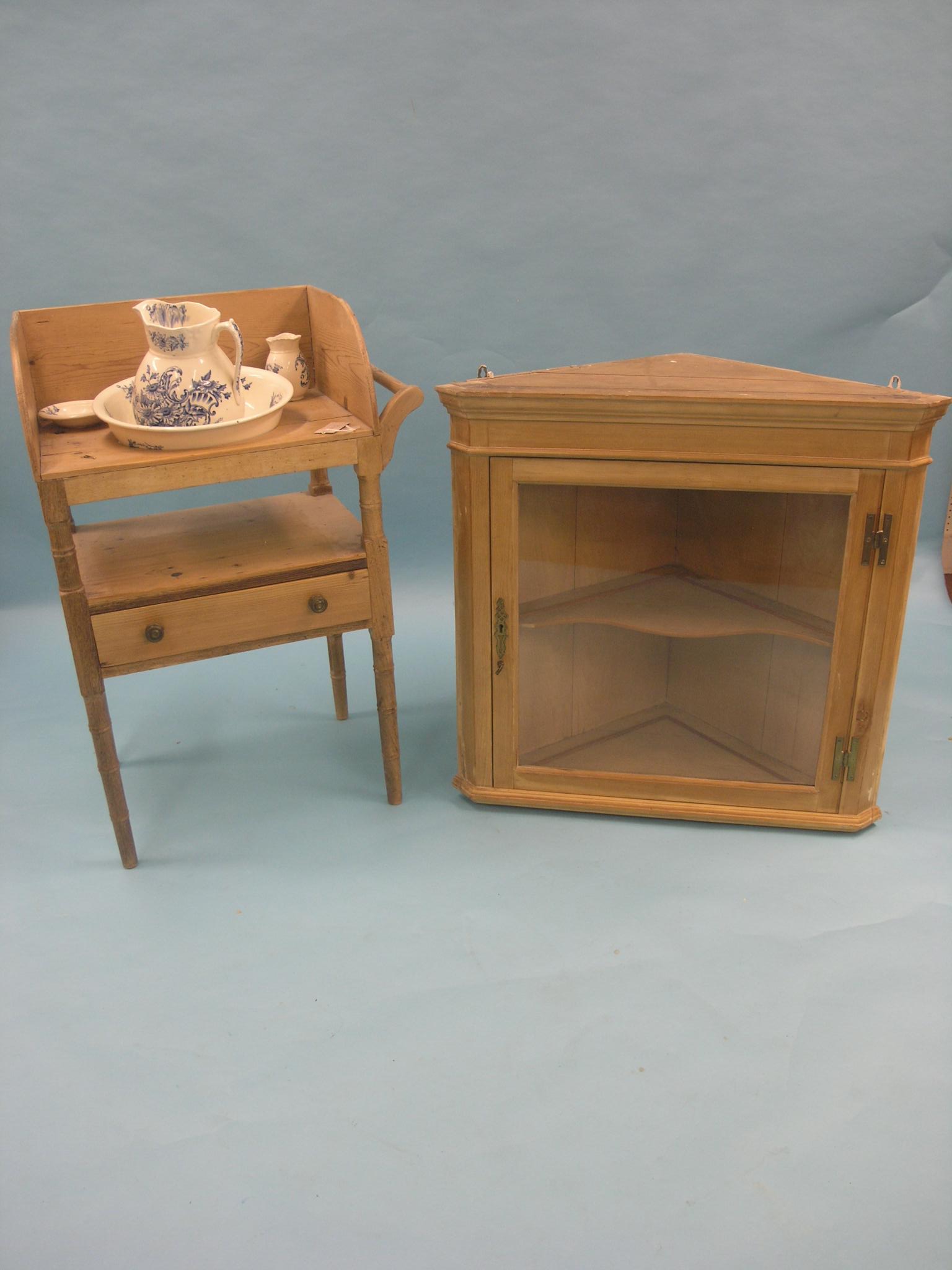 A Victorian pine wash stand, fitted with towel rail and single drawer, 2ft., together with a