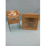 A Victorian pine wash stand, fitted with towel rail and single drawer, 2ft., together with a
