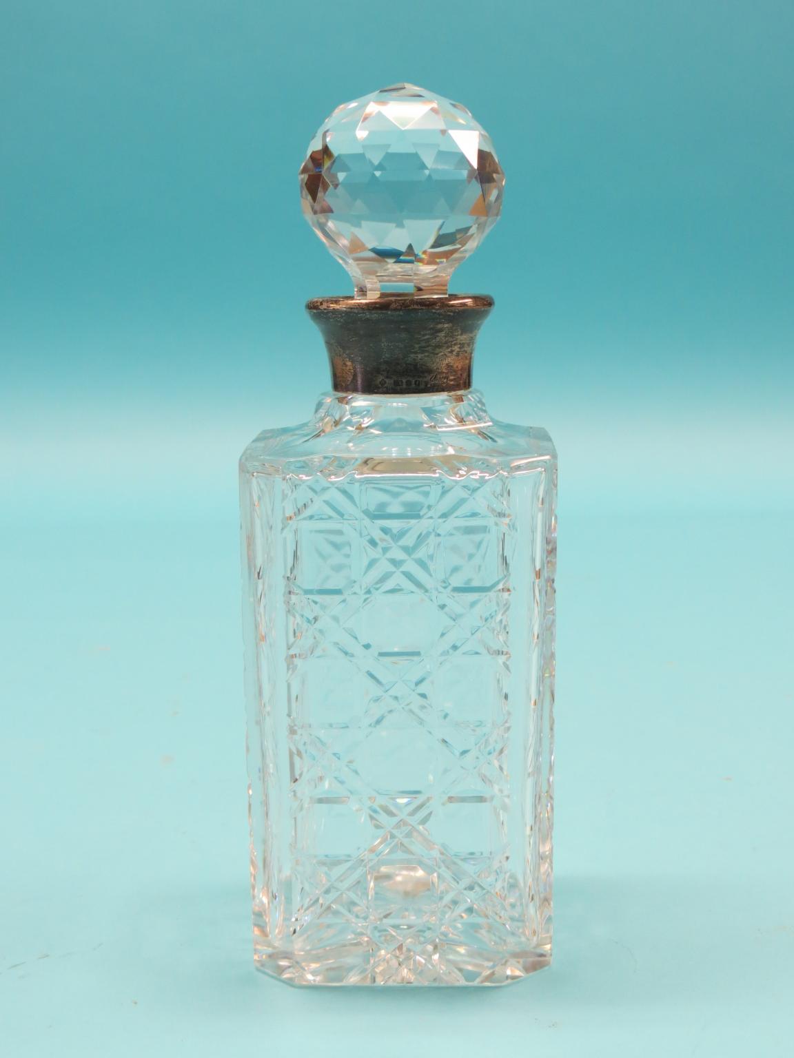 An Asprey silver-mounted glass spirit decanter, hobnail-cut body with stopper, London 1983, 10.5in. - Image 2 of 2