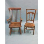 A mid-19th century Windsor-type rocking armchair, elm with ash spindles, and a 19th century