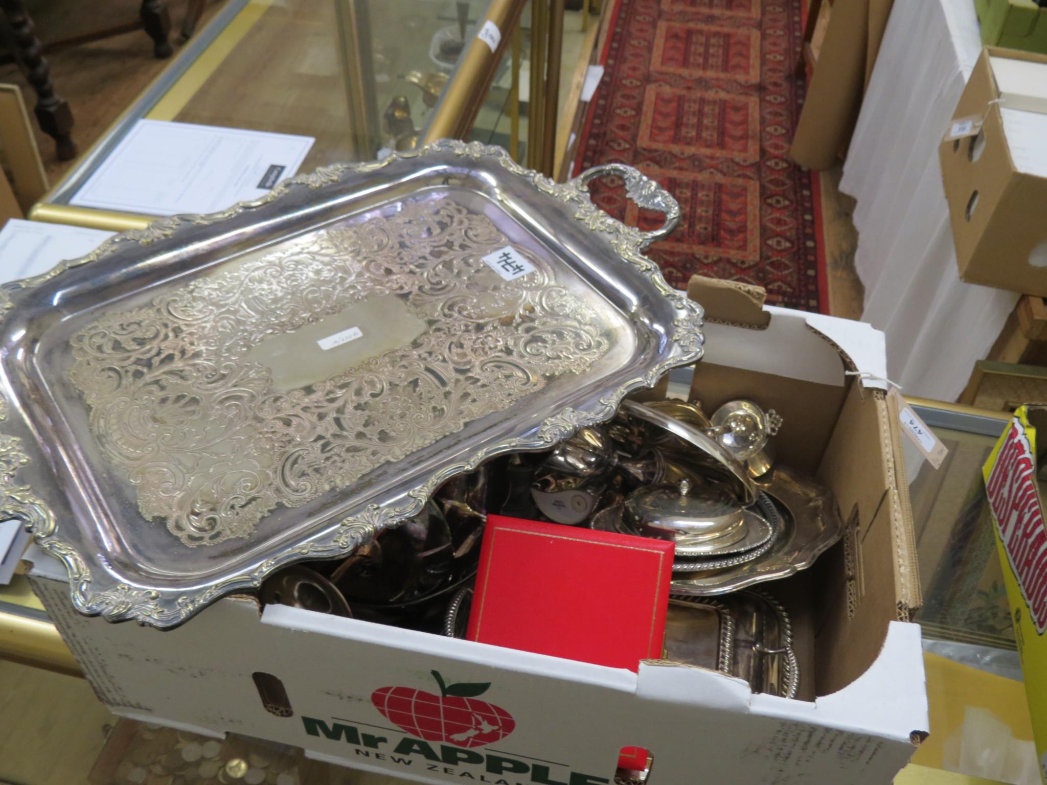 A quantity of silver plated ware, including large two-handled tray and an entree dish and cover with