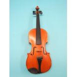 A violin by Antonio Martello, Paris, 1898, 13.5in. back - some structural damage, complete with a