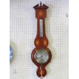 A George III-style inlaid mahogany wheel barometer, silvered dial signed Ross, 111 New Bond