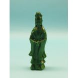 Beijing-school glass, an opaque green figure of Gwanyin, 10.5in.