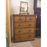 A Victorian mahogany chest, two short and three long drawers, turned wood knob handles, 3ft,.
