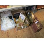 Household items, including Canon binoculars, leather case, combination lock unknown, gilt-framed