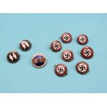 A group of ten 1930's Nazi badges, all with enamelled detail, three dated 1933, including Nazi