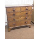 An early 19th century mahogany chest, two short and three long oak-lined drawers, replacement knob
