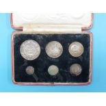 A proof set of silver coins, 1927, five coins in fitted case