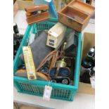 Various thermometers, cased pair of binoculars, etc., as viewed