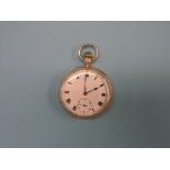 A 9ct. gold open-face pocket watch, enamelled dial with subsidiary seconds, keyless-wind, Chester