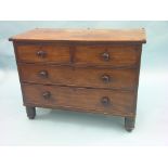 An early Victorian mahogany chest, two short and two long drawers, turned wood knob handles, on