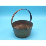 A bronze skillet, circa 1700, 8in. diameter, and an old brass marmalade pan