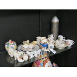 A small assortment of crested china, other ornamental china, and a WWI period novelty kaleidoscope