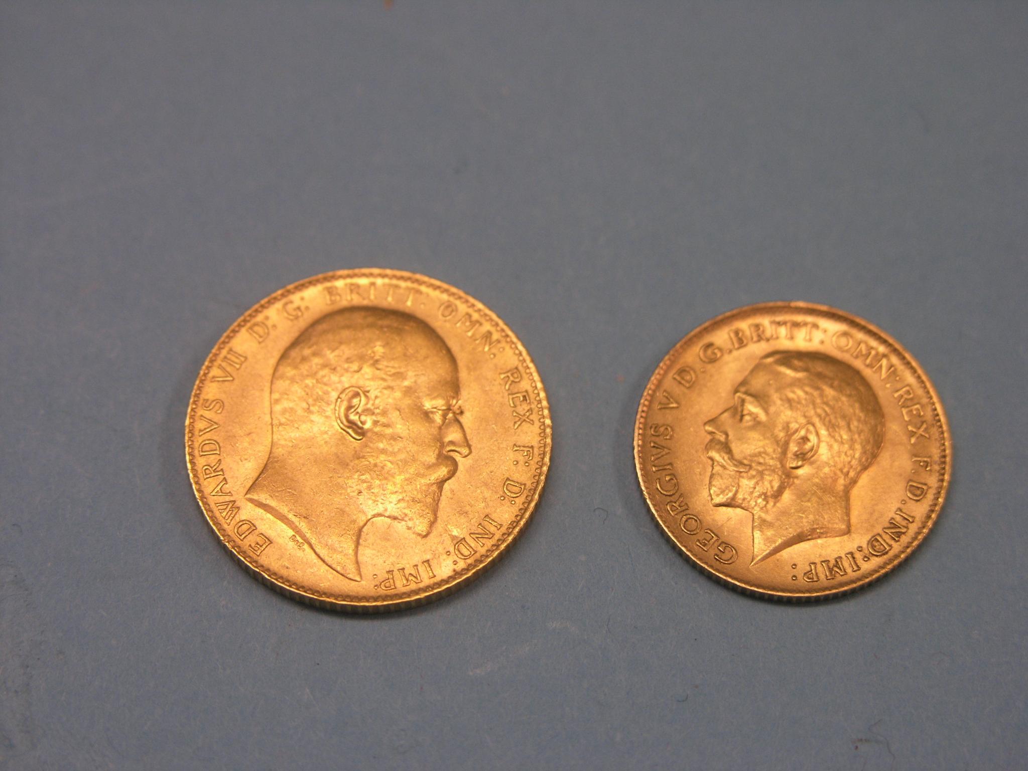 An Edward VII gold Sovereign, 1907, and a George V gold half-Sovereign, 1914 - Image 2 of 2