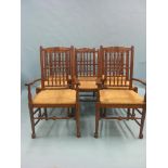 A set of eight Lancashire-style oak dining chairs, including pair of carver chairs, spindle-backs