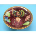 A Carlton Ware lustre bowl, circular everted form with Crested Bird and Water Lily pattern against a