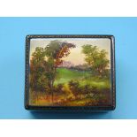 A small, modern Russian lacquered box, near-rectangular shape with painted, hinged cover,