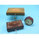 A Sorrento musical jewellery box, together with a Victorian rosewood jewellery box and a German