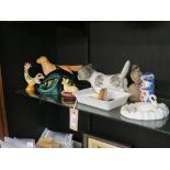 Ceramic animal models, including Beswick dog on cushion and a Royal Crown Derby squirrel