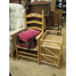 A mahogany dwarf bookcase, with drawer, 1ft. 10in., pair of upholstered mahogany footstools,