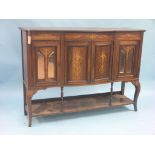 An Edwardian rosewood and marquetry chiffonier, arrangement of three mirrored and panelled