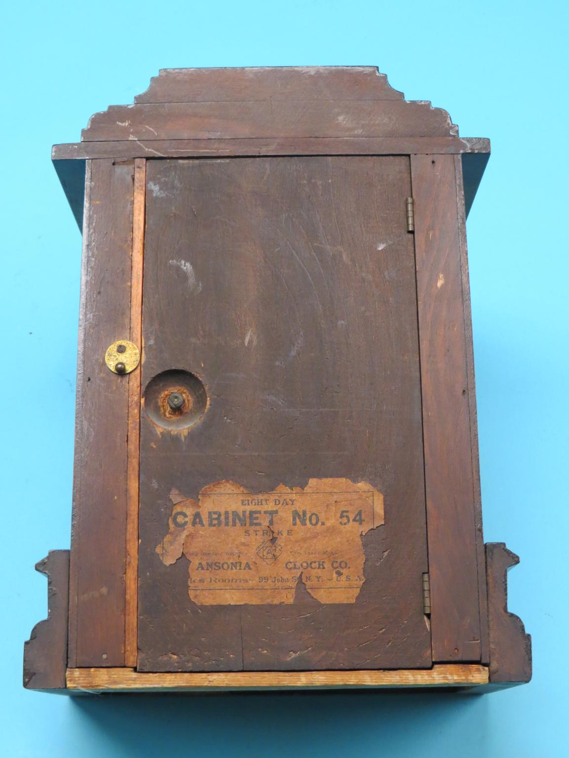 A period-style bracket clock, with square brass dial, 13.5in., an oak-cased mantel clock and other - Image 3 of 4