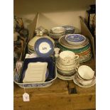 A quantity of Victorian and later ceramic tableware, including a square, blue-printed fruit bowl,