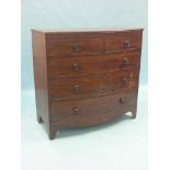 A Victorian mahogany bow-fronted chest, two short and three long graduated drawers, turned wood knob