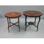 Two Edwardian inlaid mahogany occasional tables, each with braced undertier, largest 2ft. 5in.