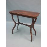 A late Victorian inlaid rosewood occasional table, rectangular shape on in-curved legs with