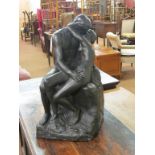 After Rodin - The Kiss, a bronze-finished sculpture, 23in. high