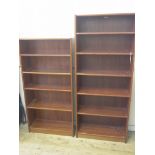 Two woodgrain-effect open bookcases, each 2ft. 6in. wide