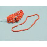 An early Victorian coral gate bracelet, and a small coral necklace