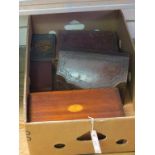 A Victorian inlaid mahogany jewellery box, gilt-tooled leather stationery box and three other boxes
