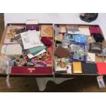 Two cartons containing assorted modern costume jewellery, modern commemorative stamps and an