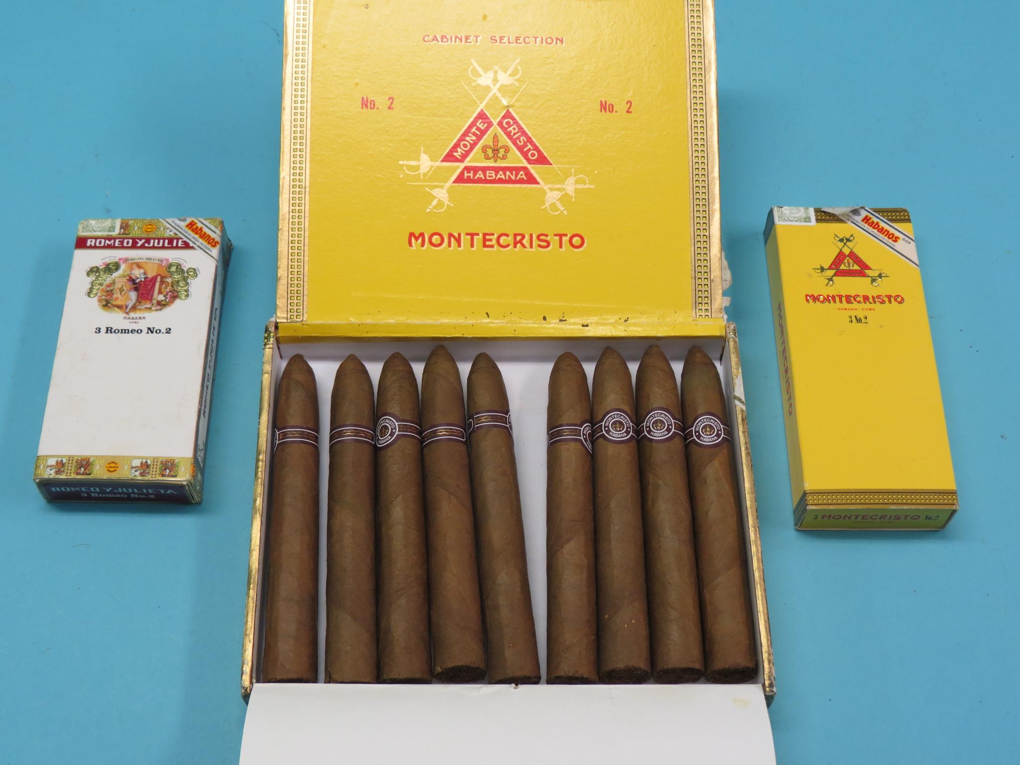 Montecristo No. 2 Habana cigars, incomplete case of nine, and two further boxes of three No. 2