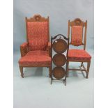 A set of six late Victorian oak-framed drawing room chairs, including pair of elbow chairs, top