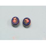 A pair of micro-mosaic collar studs, bird and flower designs on white metal mounts