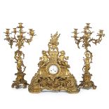 Trittico da camino in bronzo dorato Napoleone III, fine XIX secolo, - orologio con [...]