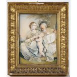 Ricamo in seta, XVIIII secolo, Madonna con Bambino e San Giuseppe - cm 20,5x15,5 - [...]