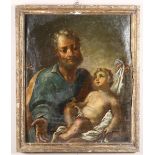 Scuola del XVIII secolo, San Giuseppe con Bambino - olio su tela, cm 73x61 (difetti) [...]