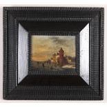 Scuola del XVIII secolo, Paesaggio con figure - olio su tela, cm 20x25 entro cornice [...]