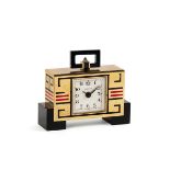 Cartier, "Art Deco Style", small rectangular quartz desk clock with alarm. - Dial, [...]