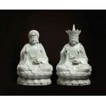 Two Blanc de Chine figures of Buddha on a double lotus flower, China, 20th century - [...]