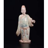 A glazed pottery figure of dignitary, China, Ming Dynasty, 17th century - h cm 35 - [...]