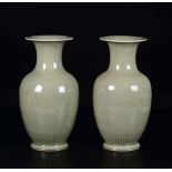 A pair of Celadon porcelain vases with lotus flowers, China, 20th century - h cm 39 [...]